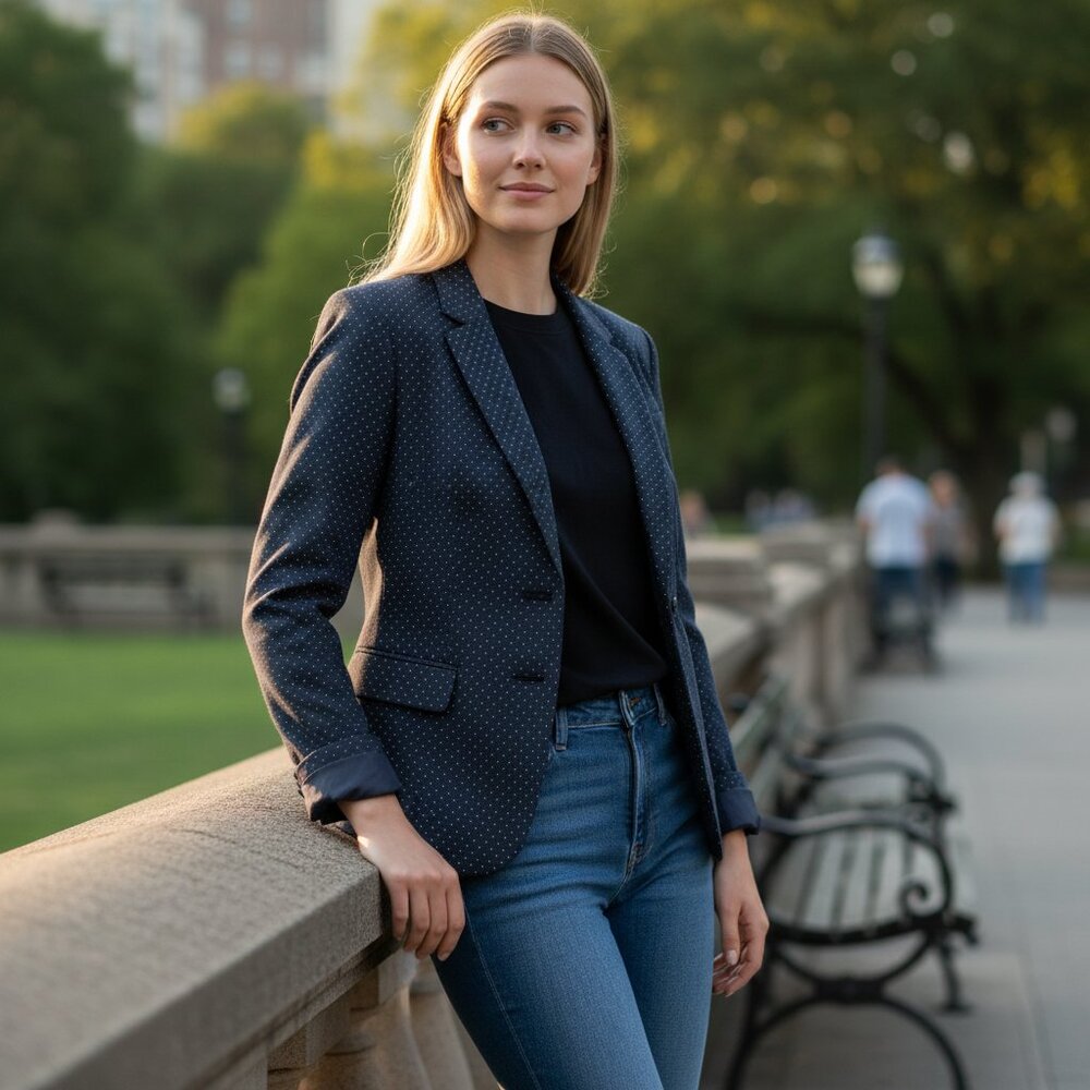 BANANA REPUBLIC Women's EUC Dot‎ Jacquard Academy Blazer "Black Dot" | Size 8